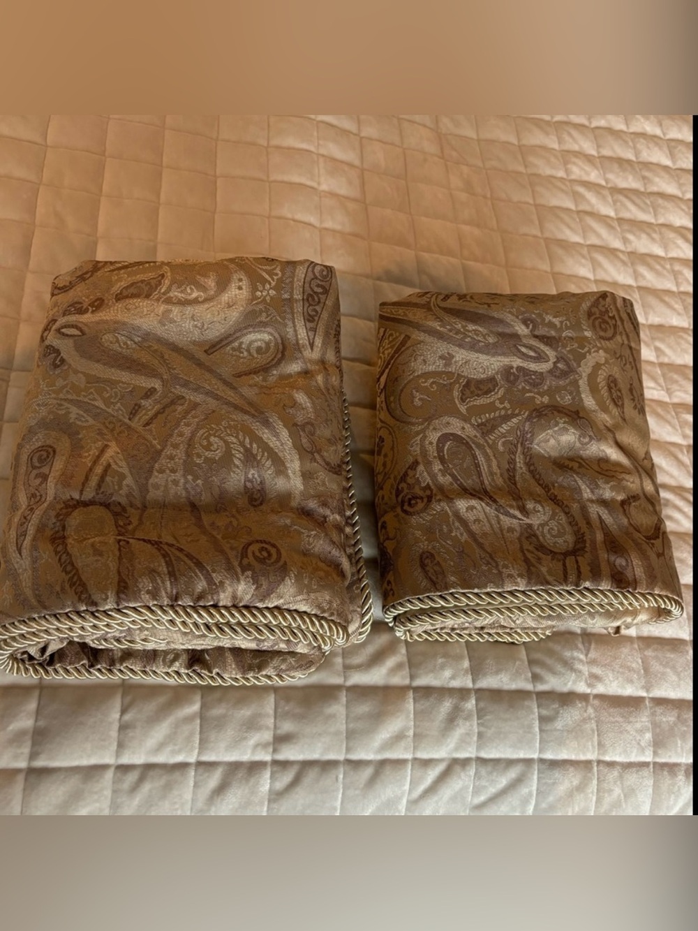 Paisley Corded King Pillow Shams NWOT Set of 2 Tan/Gold/Jacquard/Metallic